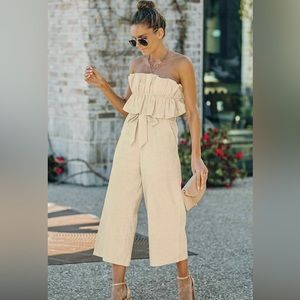 Saints Secrets- ruffled strapless wide-leg jumpsuit